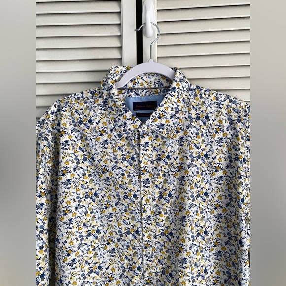 Gentleman’s Outfitters Micro Flora Patterned Button Down Shirt Contrasting Cuffs - Picture 4 of 9